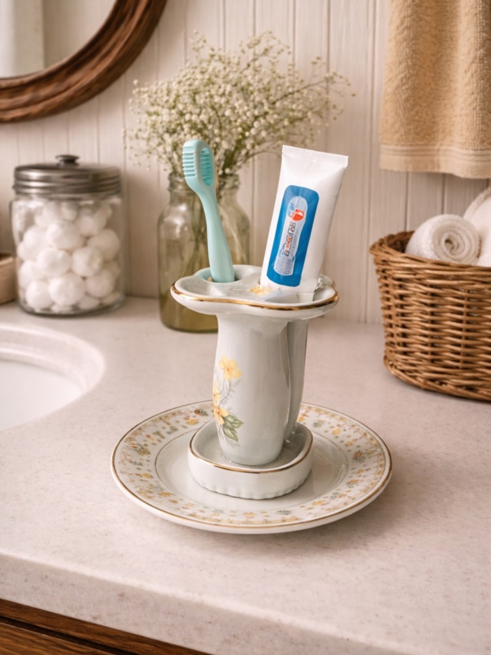 Vintage Fine China Toothbrush Holder